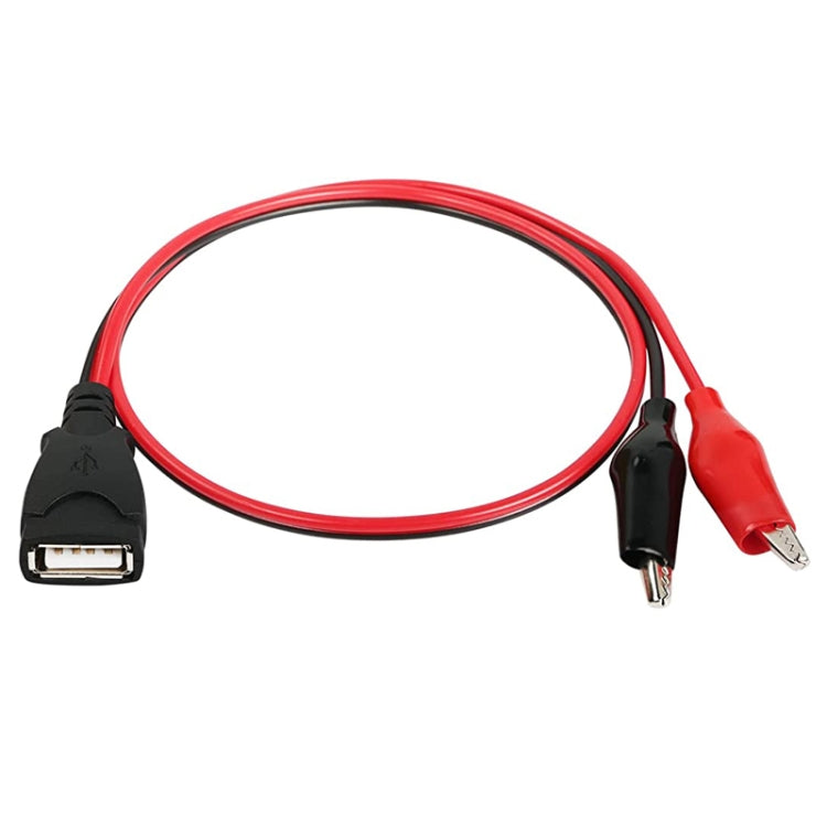 كابل تمديد توصيل الطاقة USB-A أنثى إلى 2 × مشبك تمساح، الطول: 0.5 متر، USB-A أنثى
