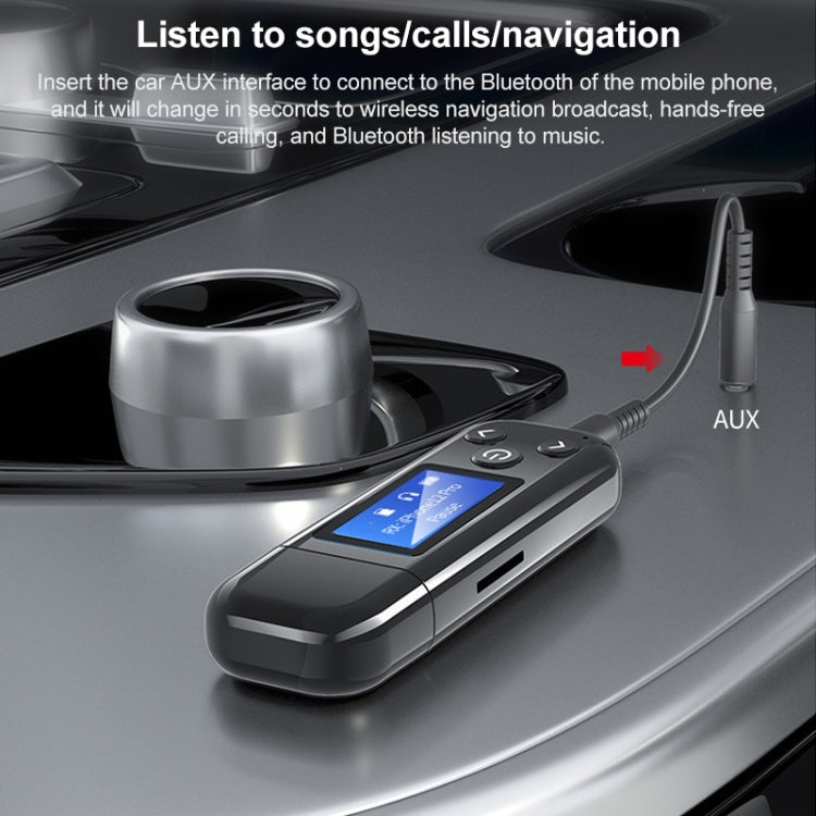 K15-Pro 2 in 1 USB Car Bluetooth 5.0 Audio Adapter Transmitter Receiver with LCD Screen, K15-Pro 2 in 1