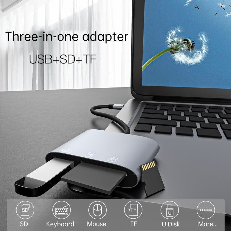 NK-3041 3 في 1 USB-C / Type-C ذكر إلى USB أنثى + محول OTG لفتحات بطاقات SD / TF وقارئ بطاقات SD / TF، NK-3041