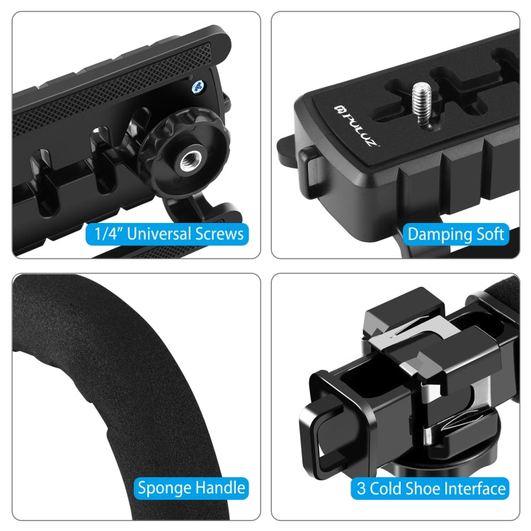 PULUZ U/C Shape Portable Handheld DV Bracket Stabilizer + LED Studio Light Kit with Cold Shoe Tripod Head for All SLR Cameras and Home DV Camera
