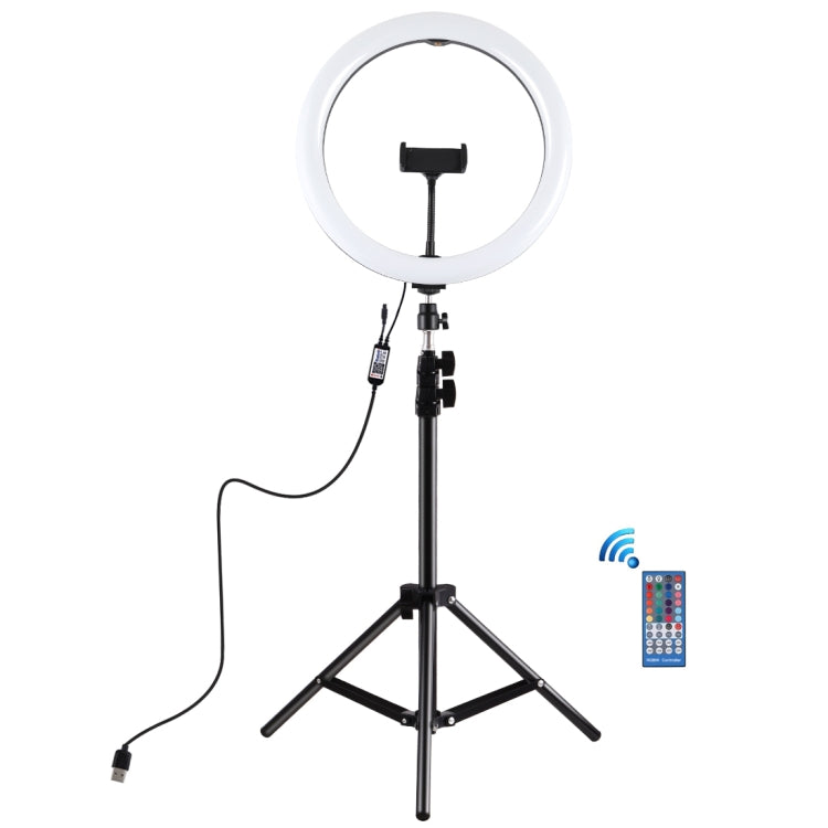 PULUZ 11.8 inch 30cm RGBW Light + 1.1m Tripod Mount Curved Surface Dimmable LED Dual Color Temperature LED Ring Selfie Vlogging Video Light Live Broadcast Kits with Cold Shoe Tripod Ball Head & Phone Clamp & Remote Control