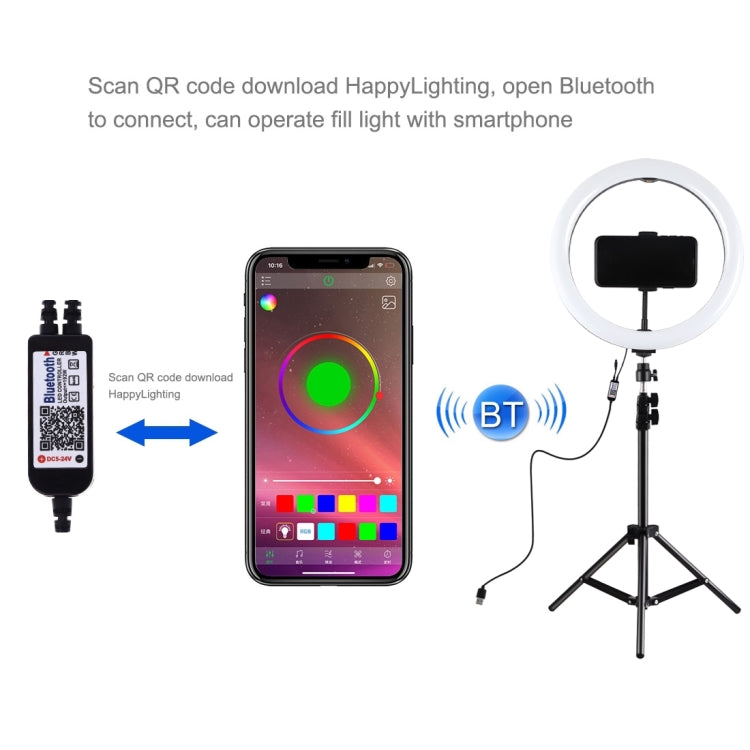 PULUZ 11.8 inch 30cm RGBW Light + 1.1m Tripod Mount Curved Surface Dimmable LED Dual Color Temperature LED Ring Selfie Vlogging Video Light Live Broadcast Kits with Cold Shoe Tripod Ball Head & Phone Clamp & Remote Control
