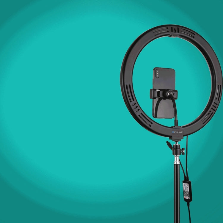 PULUZ 11.8 inch 30cm RGBW Light + 1.1m Tripod Mount Curved Surface Dimmable LED Dual Color Temperature LED Ring Selfie Vlogging Video Light Live Broadcast Kits with Cold Shoe Tripod Ball Head & Phone Clamp & Remote Control