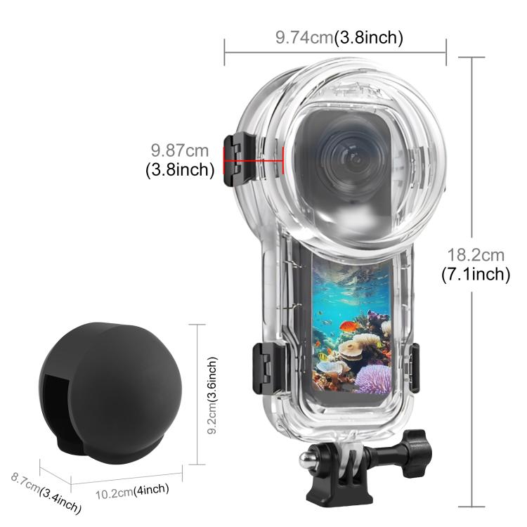 جراب غوص محكم الغلق مقاوم للماء لكاميرا Insta360 X5 PULUZ 60 مترًا مع غطاء عدسة من السيليكون، جراب غوص مع غطاء عدسة من السيليكون