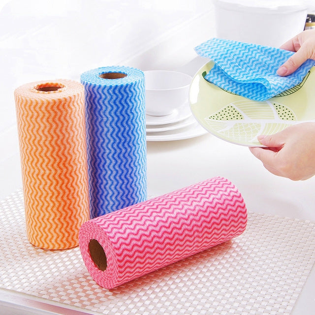 50 Sheets Non-Woven Disposable Washing Towels Dishcloth, Orange, Blue, Red