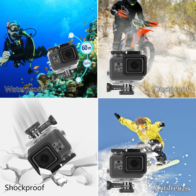 جراب PULUZ لكاميرا GoPro HERO(2018) / HERO7 Black /6 /5 60m مقاوم للماء تحت الماء وغطاء حماية للغوص مع مشبك تثبيت أساسي وبرغي، لكاميرا HERO5
