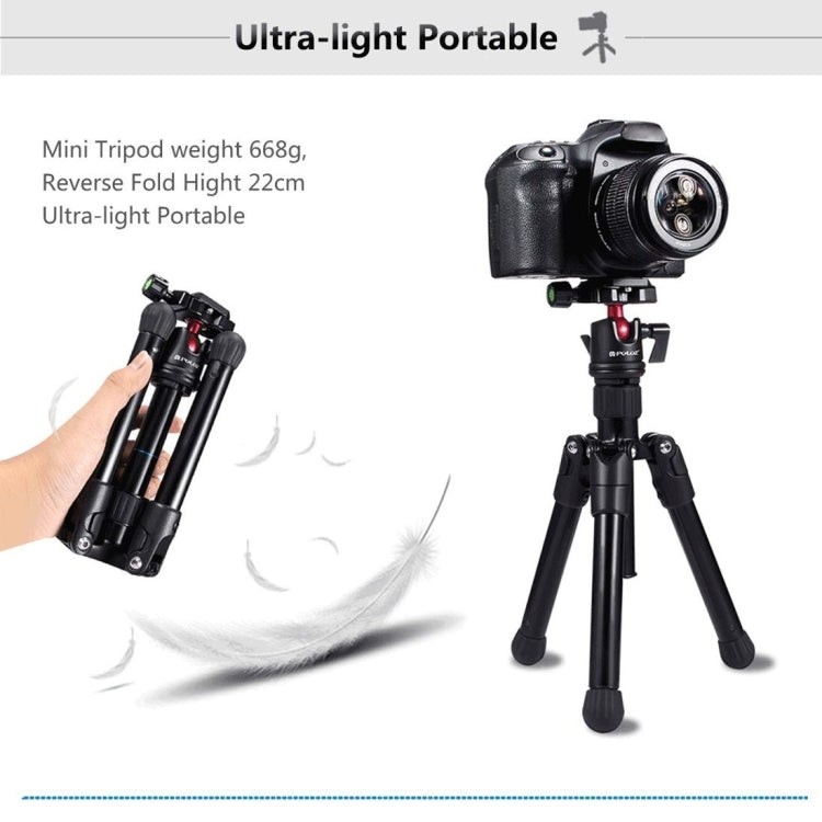 PULUZ Pocket Mini Microspur Photos Magnesium Alloy Tripod Mount with 360 Degree Ball Head for DSLR & Digital Camera, Adjustable Height: 24.5-57cm, Load Max: 3kg