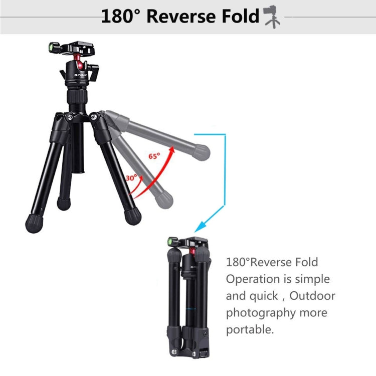 PULUZ Pocket Mini Microspur Photos Magnesium Alloy Tripod Mount with 360 Degree Ball Head for DSLR & Digital Camera, Adjustable Height: 24.5-57cm, Load Max: 3kg