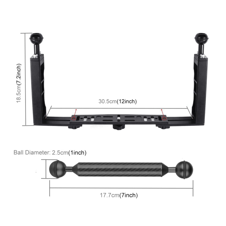 PULUZ Dual Handle Aluminium Tray Stabilizer with 2 x Dual Ball Aluminum Alloy Clamp & 2 x 7 inch Floating Arm for Underwater Camera Housings