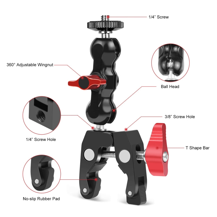 PULUZ Multi-function Magic Arm Ball Mount Clamp Crab Pliers Clip