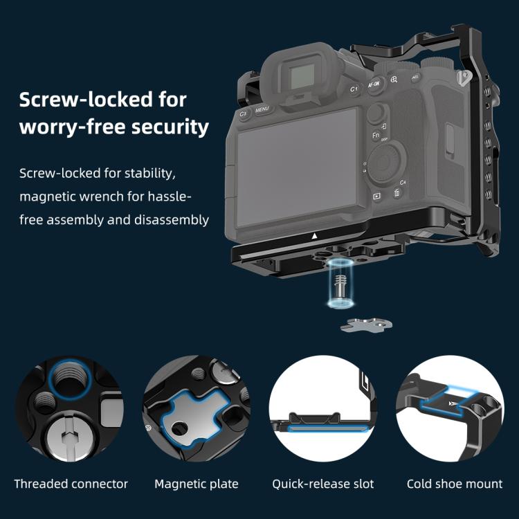 PULUZ Metal Camera Cage Stabilizer Rig for Sony A7 IV / ILCE-7M4 / A7M4 / A7M3 / A7R3 / A7R III / A7R5