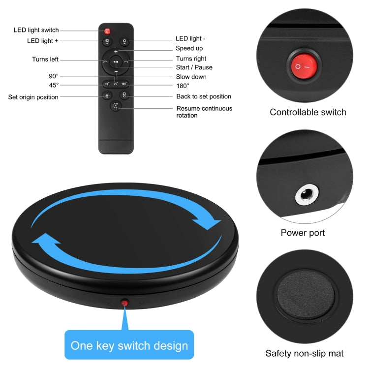 PULUZ 45cm Remote Control Adjusting Speed Rotating Turntable Display Stand, Black, Load 100kg
