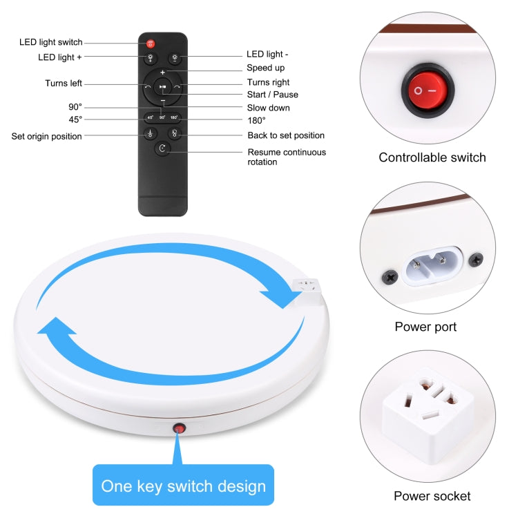 PULUZ 45cm Remote Control Adjusting Speed Rotating Turntable Display Stand with Power Socket, White, Load 100kg