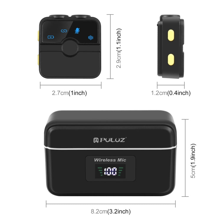 PULUZ Magnetic Lavalier Wireless Microphone with Charging Case Box, Type-C RX Receiver and 2 TX Microphones