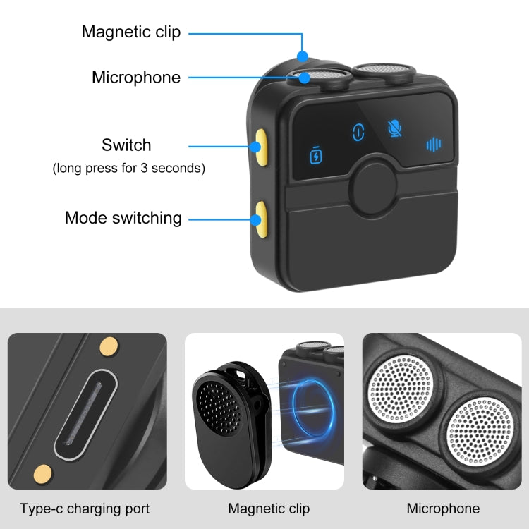 PULUZ Magnetic Lavalier Wireless Microphone with Charging Case Box, Type-C RX Receiver and 2 TX Microphones