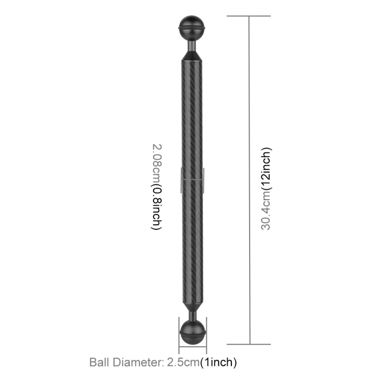 PULUZ 12 inch 30.4cm Length 20.8mm Diameter Dual Balls Carbon Fiber Floating Arm, Ball Diameter: 25mm