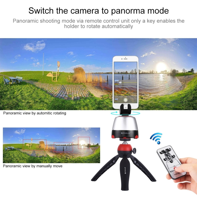 PULUZ Electronic 360 Degree Rotation Panoramic Head + Tripod Mount + GoPro Clamp + Phone Clamp with Remote Controller for Smartphones, GoPro, DSLR Cameras