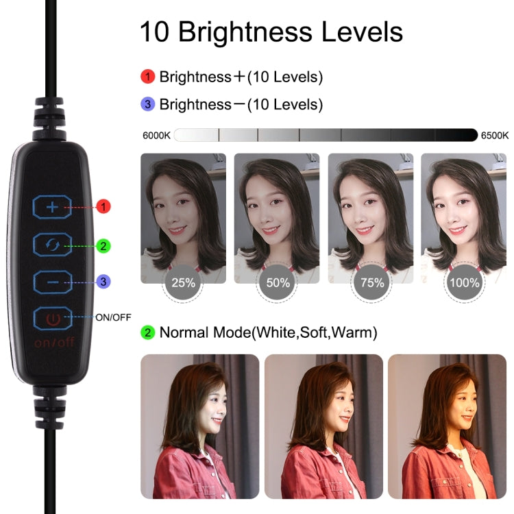 حامل سطح المكتب بقاعدة دائرية من بولوز + مصباح فيديو حلقي LED قابل للتعتيم بمنفذ USB مقاس 4.7 بوصة و12 سم، ارتفاع قابل للتعديل: 15.5 سم - 25.5 سم، حامل سطح المكتب + 4.7 بوصة