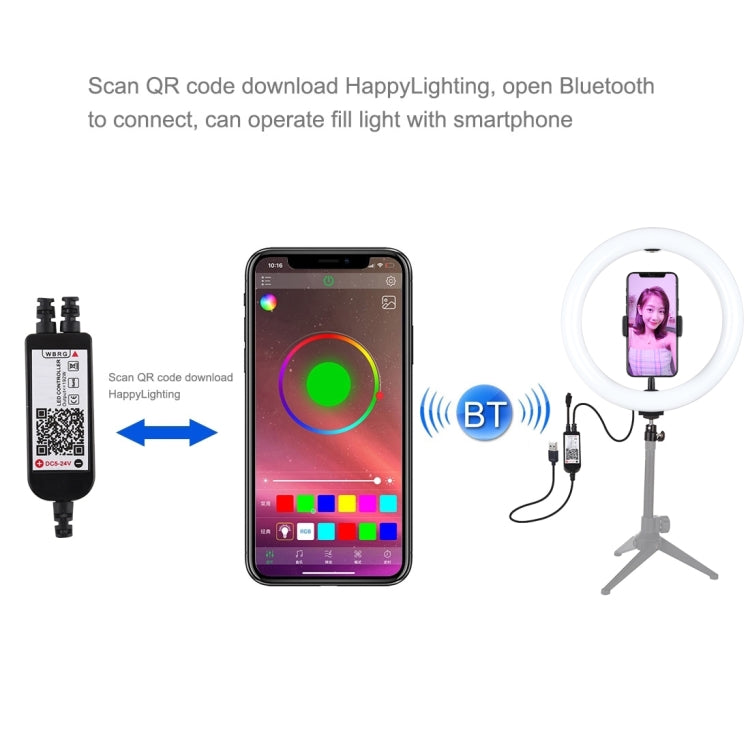 أضواء حلقة تصوير فيديو من بولوز مقاس 26 سم، مزودة بمنفذ USB RGBW LED قابلة للتعتيم، مع حامل ثلاثي القوائم ورأس كروي وجهاز تحكم عن بعد ومشبك هاتف، 10.2 بوصة RGBW / جهاز تحكم عن بعد