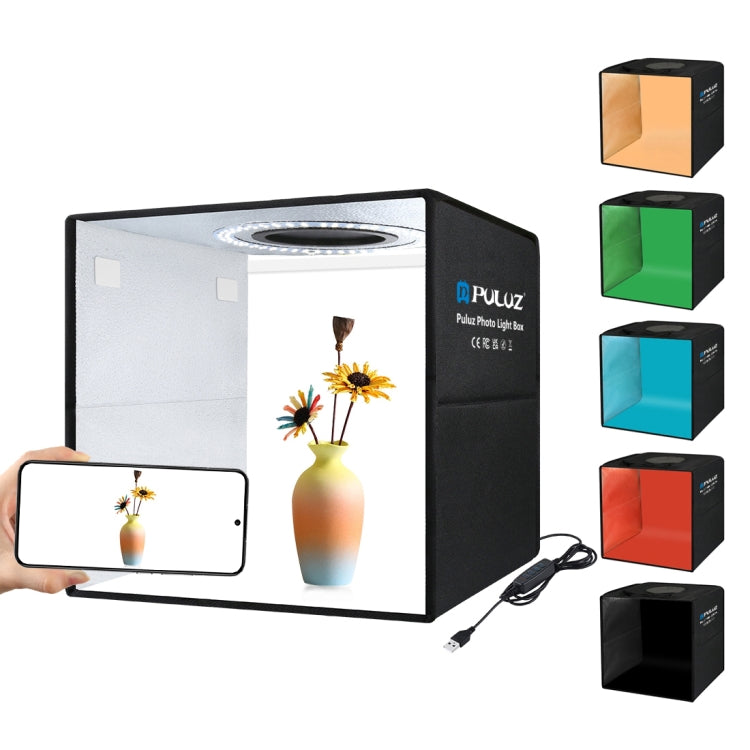 PULUZ 30cm Folding Ring Light Photo Lighting Studio Shooting Tent Box Kit with 6 Colors Black / White / Orange / Red / Green / Blue Backdrops