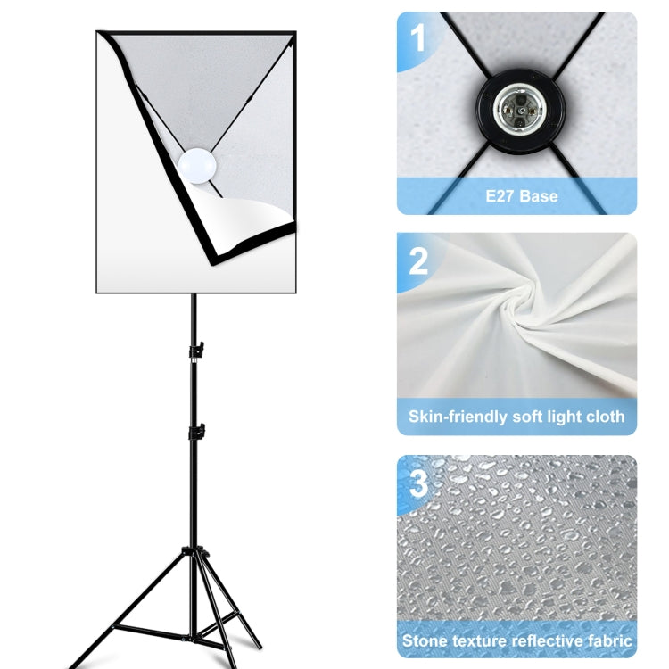 صندوق إضاءة استوديو بولوز 50×70 سم + حامل ثلاثي القوائم بطول 2 متر + مصباح LED أبيض E27 30 واط 5700 كلفن، طقم تصوير، مصباح واحد قابس أمريكي، مصباح واحد قابس أوروبي