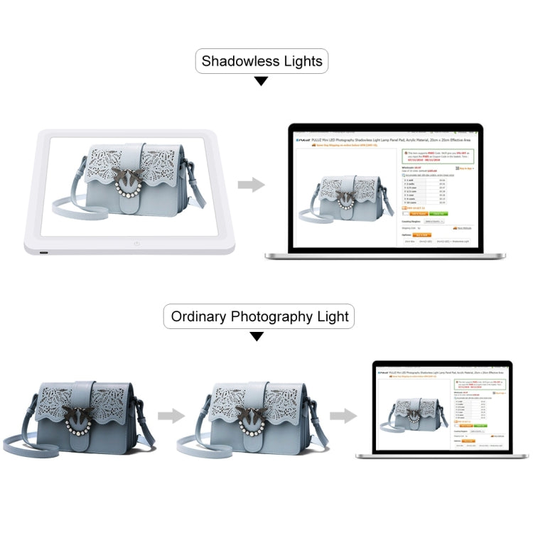 لوحة مصباح إضاءة LED صغير للتصوير الفوتوغرافي بدون ظل من PULUZ + صندوق خيمة تصوير الاستوديو، مصنوع من مادة الأكريليك، مساحة فعالة 20 سم × 20 سم، 20 سم (2 مصباح LED) + إضاءة بدون ظل