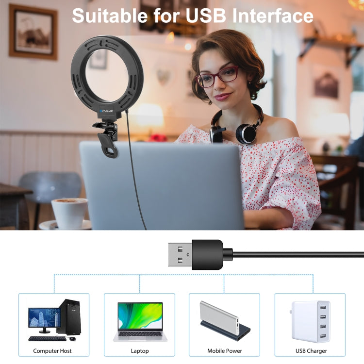 ضوء حلقي من بولوز 6.2 بوصة 16 سم، 3 أوضاع إضاءة USB قابلة للتعتيم، درجة حرارة لون مزدوجة، إضاءة منحنية لتصوير الفيديو مع حامل مشبك للشاشة، 6.2 بوصة، ضوء + مشبك