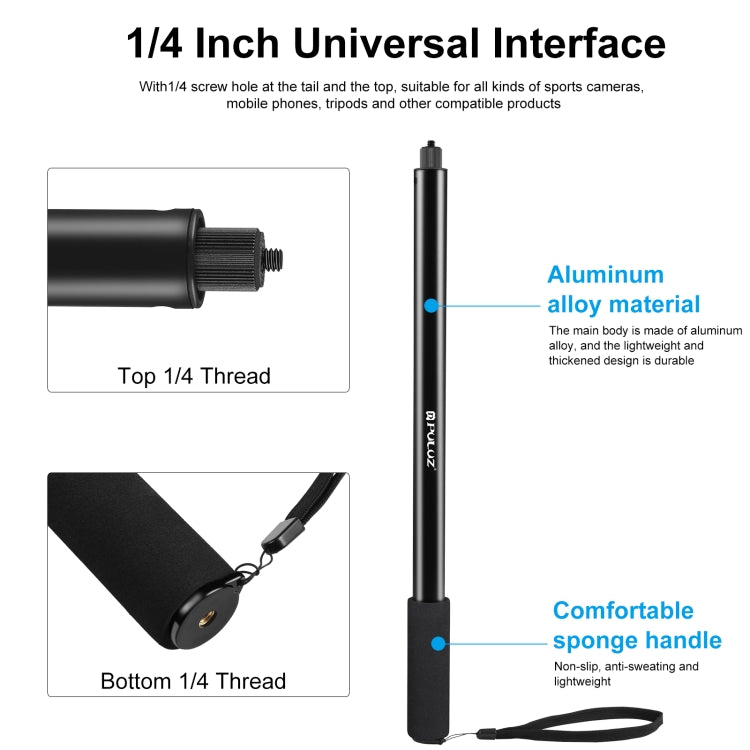 PULUZ 2m Metal Selfie Stick Monopod for Insta360 One RS / X2 / X3, 2m Monopod