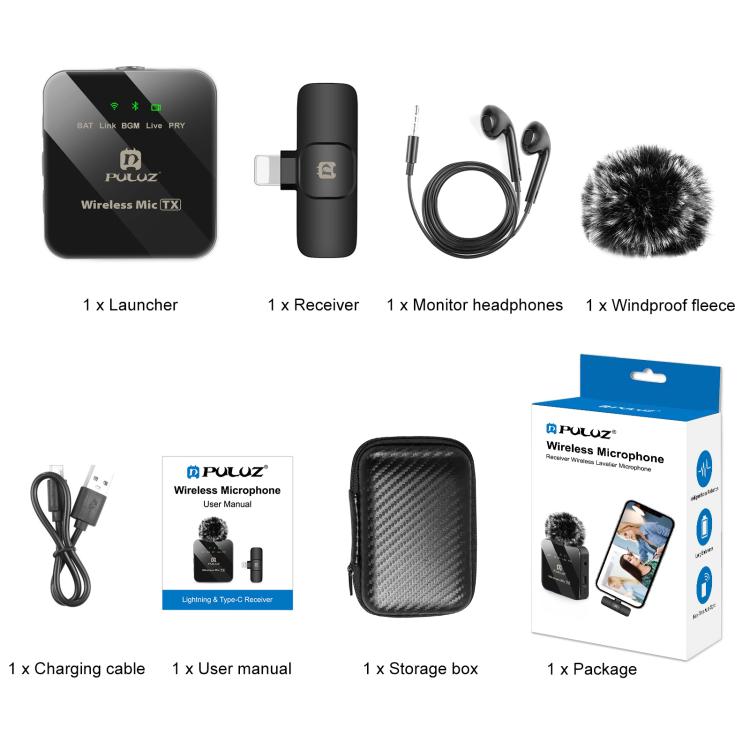 PULUZ Wireless Lavalier Microphone for iPhone / iPad, 8-Pin Receiver