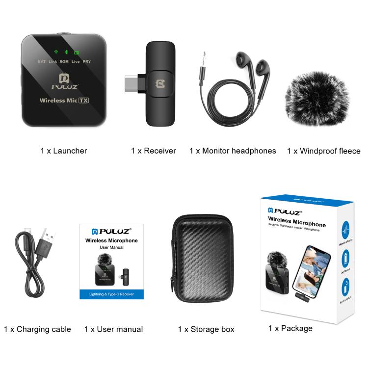 PULUZ Wireless Lavalier Microphone for Type-C Phone, Type-C Receiver