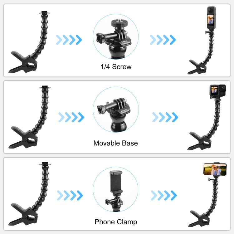 PULUZ Action Sports Cameras Jaws Flex Clamp Mount with Phone Clamp