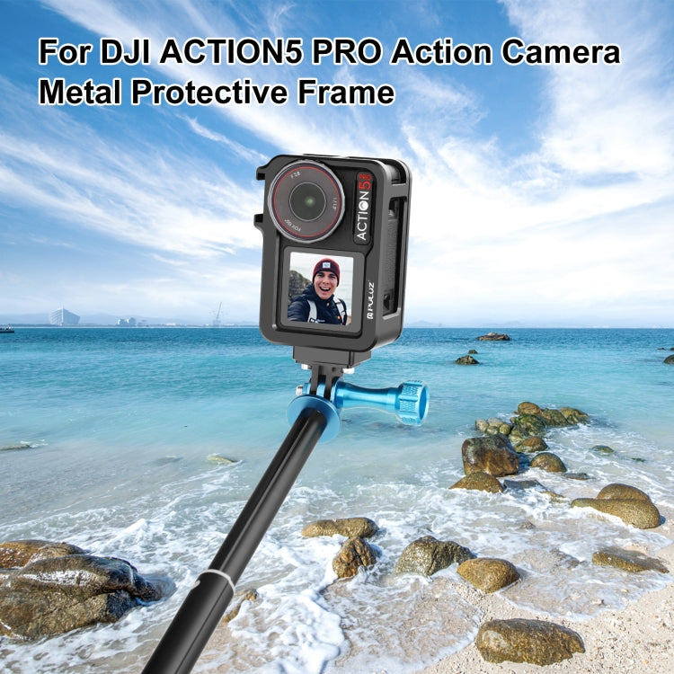 For DJI Osmo Action 5 Pro PULUZ Metal Cage Expansion Adapter Frame with Cold Shoe