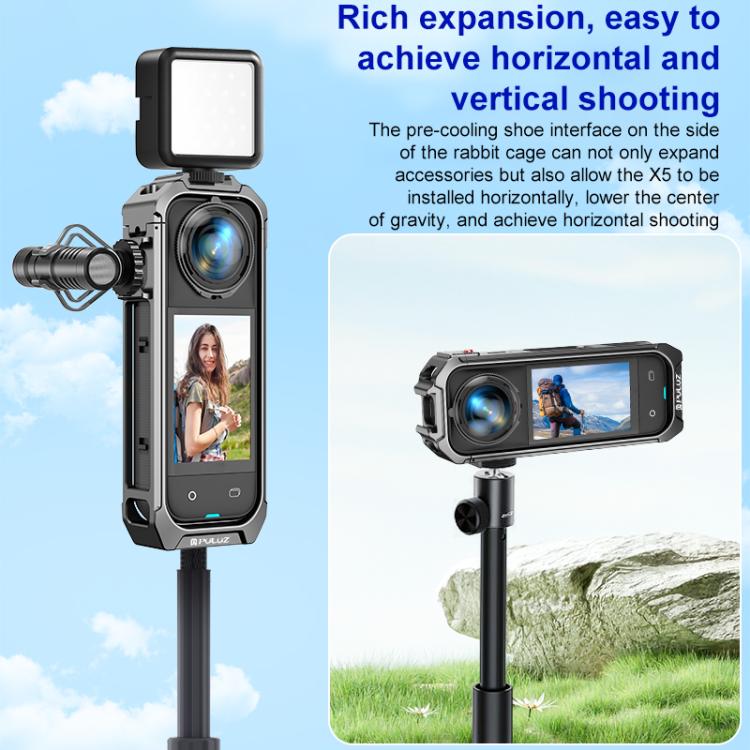 For Insta360 X4 PULUZ Aluminum Alloy Protective Cage Rig Expand Cold Shoe Housing Frame, Protective Cage