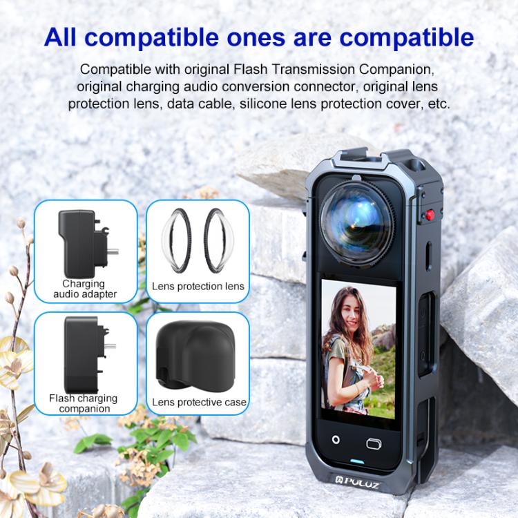 For Insta360 X4 PULUZ Aluminum Alloy Protective Cage Rig Expand Cold Shoe Housing Frame, Protective Cage