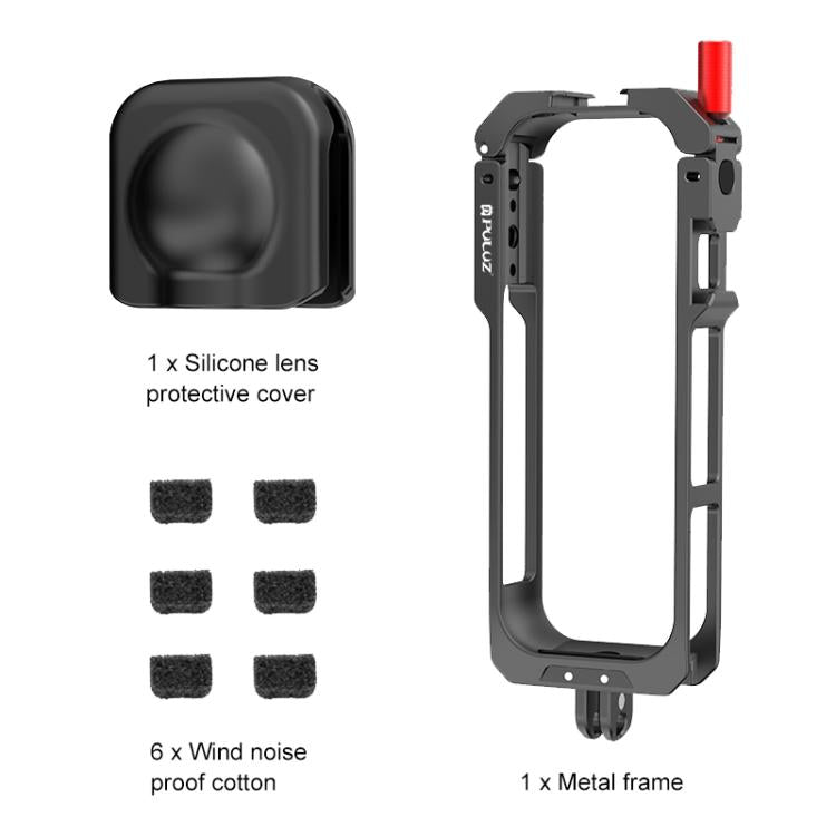 لكاميرا Insta360 X5 PULUZ، إطار قفص معدني واقي مع غطاء عدسة، قفص معدني واقي
