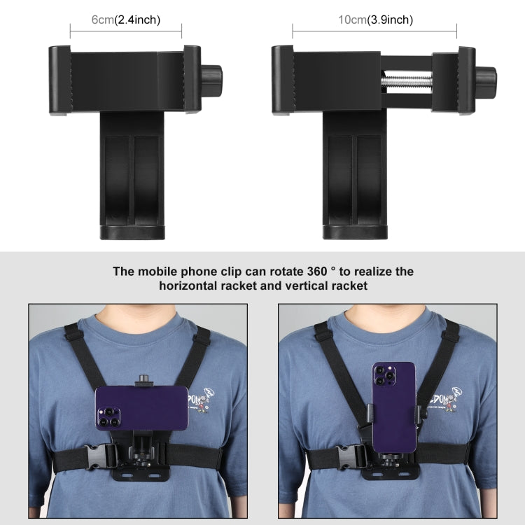 PULUZ 5 in 1 Adjustable Body Mount Belt Chest Strap with Phone Clamp & J Hook Mount & Long Screw Kit