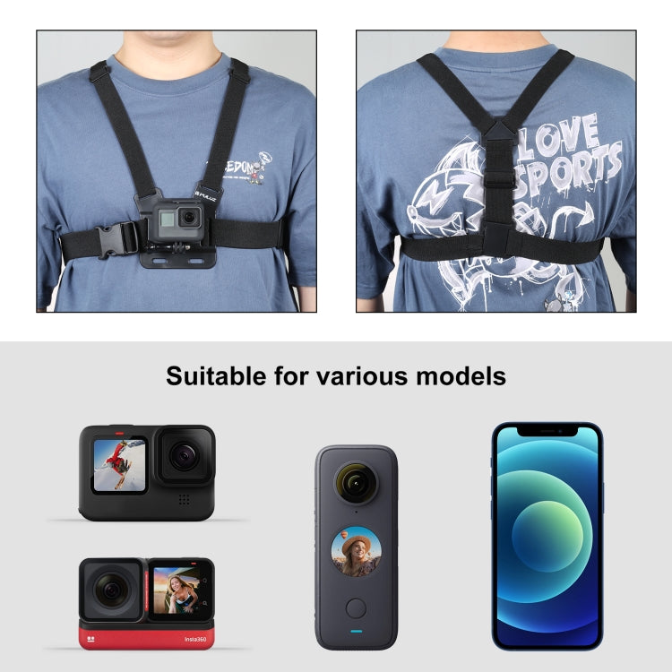 PULUZ 5 in 1 Adjustable Body Mount Belt Chest Strap with Phone Clamp & J Hook Mount & Long Screw Kit