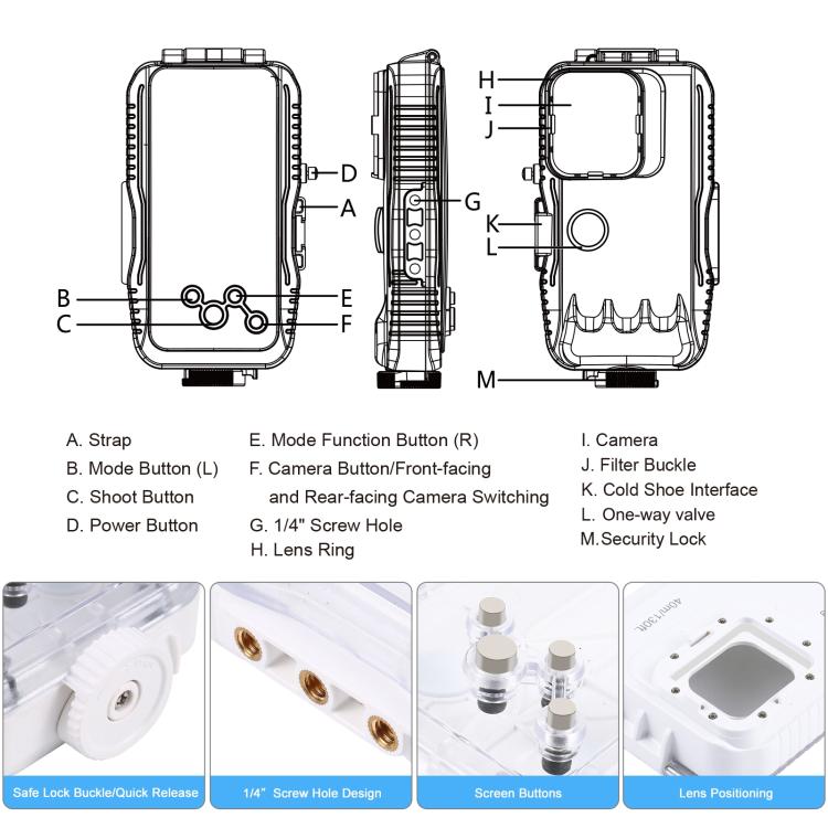 PULUZ 40m/130ft Waterproof Diving Case for 15 Pro Max / 15 Plus / iPhone 14 Plus / 14 Pro Max / 13 Pro Max / 12 Pro Max / 11 Pro Max, with One-way Valve Photo Video Taking Underwater Housing Cover