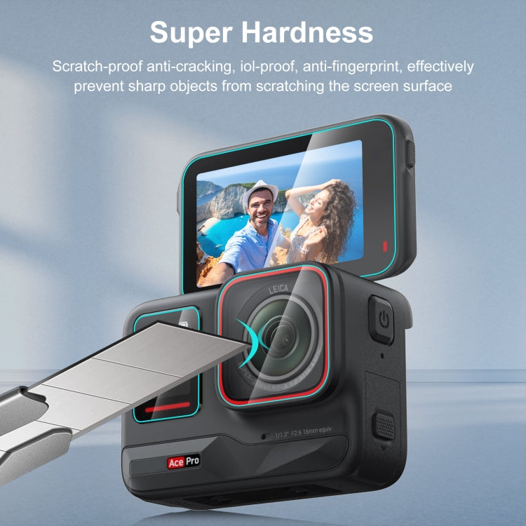 For Insta360 Ace Pro PULUZ 3 in 1 Rear & Front Screen + Lens Tempered Glass Film