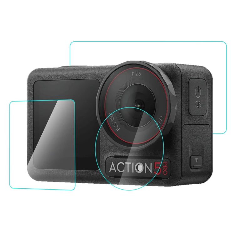 لكاميرا DJI Osmo Action 5 Pro، عدسة PULUZ 3 في 1، شاشة أمامية وخلفية، زجاج مقسّى، غشاء مقاوم للانفجار