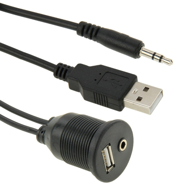 USB 2.0 & 3.5mm Male to Female Extension Cable with Car Flush Mount, Length: 2m, USB 2.0 & 3.5mm Male to Female