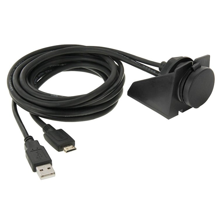 USB 2.0 & Mini HDMI (Type-C) Male to USB 2.0 & HDMI (Type-A) Female Adapter Cable with Car Flush Mount, Length: 2m, USB 2.0 & Mini HDMI Male to USB 2.0 & HDMI Female