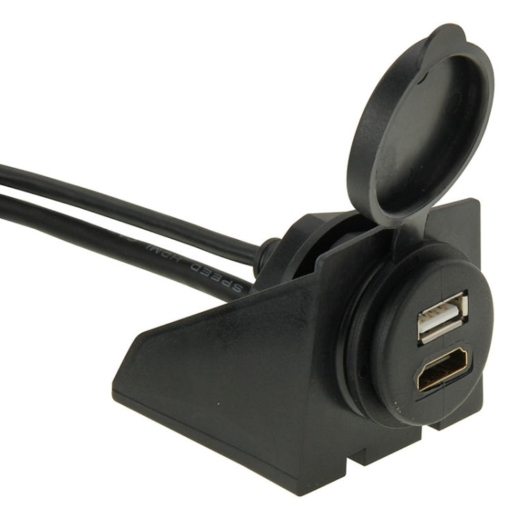 USB 2.0 & Mini HDMI (Type-C) Male to USB 2.0 & HDMI (Type-A) Female Adapter Cable with Car Flush Mount, Length: 2m, USB 2.0 & Mini HDMI Male to USB 2.0 & HDMI Female