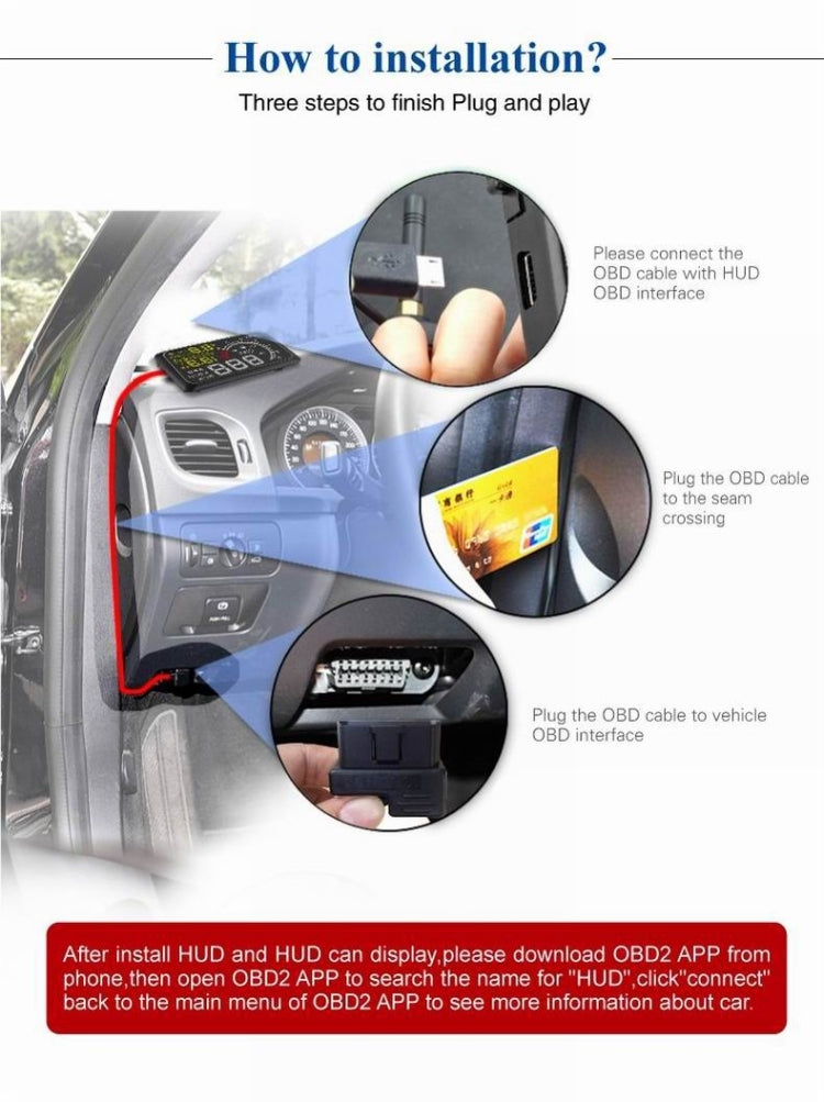 X3 Bluetooth 5.5 inch Car OBDII / EUOBD HUD Vehicle-mounted Head Up Display Security System, Support Speed & Fuel Consumption, Overspeed Alarm, Water Temperature, etc, X3 5.5 inch