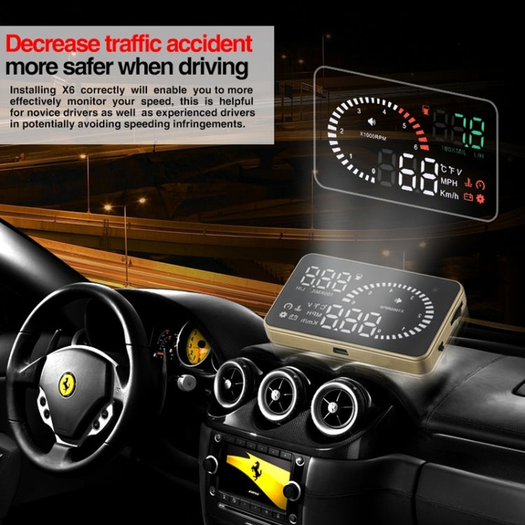 X6 3.5 inch Car OBDII / EUOBD HUD Vehicle-mounted Head Up Display Security System, Support Speed & Water Temperature & Speed Alarm & Fuel Consumption & Battery Voltage, etc., X6
