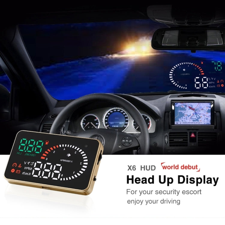 X6 3.5 inch Car OBDII / EUOBD HUD Vehicle-mounted Head Up Display Security System, Support Speed & Water Temperature & Speed Alarm & Fuel Consumption & Battery Voltage, etc., X6