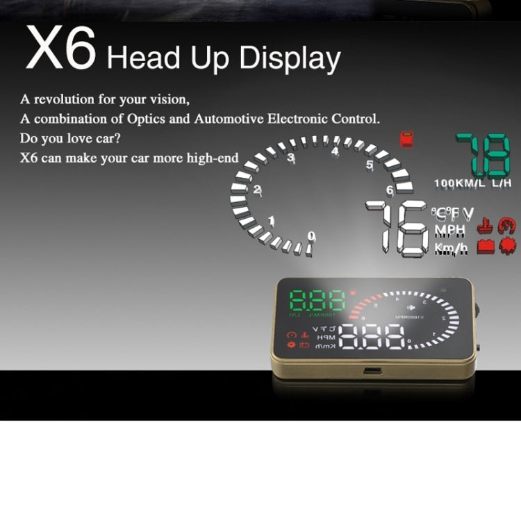 X6 3.5 inch Car OBDII / EUOBD HUD Vehicle-mounted Head Up Display Security System, Support Speed & Water Temperature & Speed Alarm & Fuel Consumption & Battery Voltage, etc., X6
