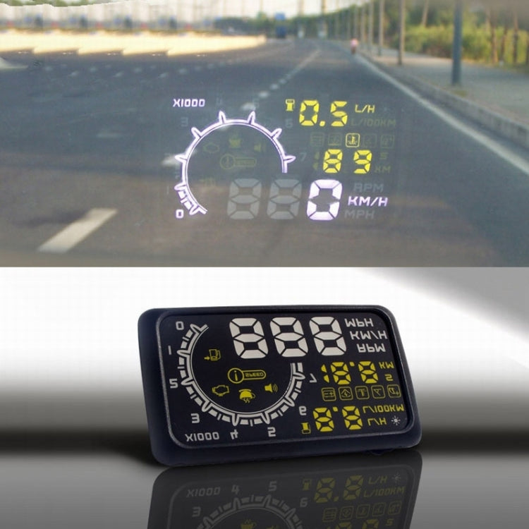 W02 5.5 inch Car OBDII HUD Fuel Consumption Warning System Vehicle-mounted Head Up Display Projector with LED, W02