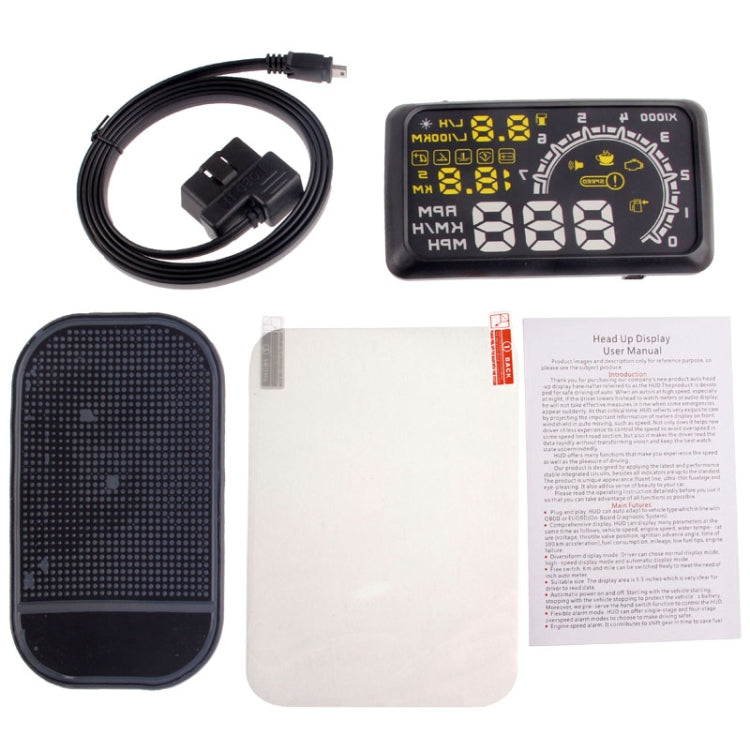 W02 5.5 inch Car OBDII HUD Fuel Consumption Warning System Vehicle-mounted Head Up Display Projector with LED, W02