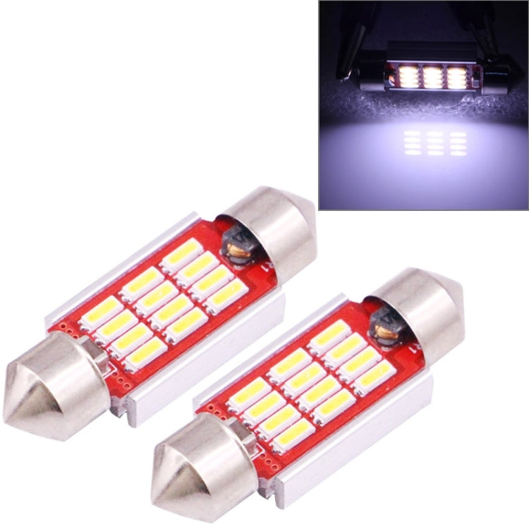 2 PCS 36mm 3.5W 180LM White Light 12 LED SMD 4014 CANBUS License Plate Reading Lights Car Light Bulb, 3.5W 36mm
